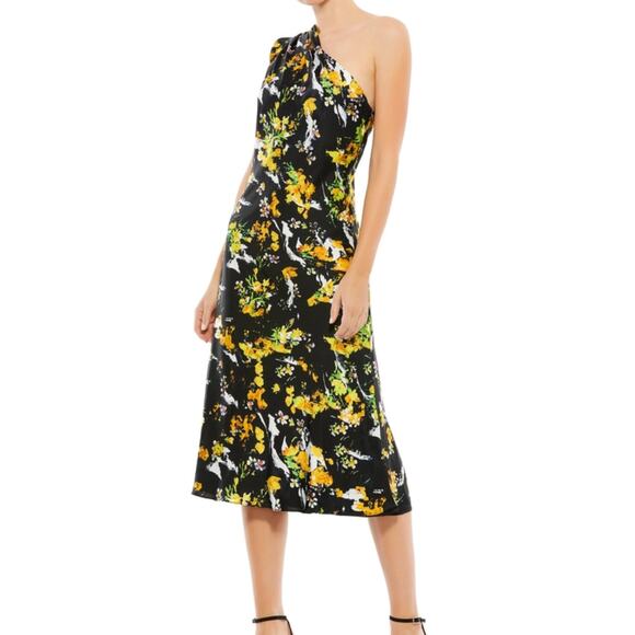 $348 IEENA by Mac Duggal Multi Floral Midi Dress Sz 10 - Picture 1 of 6